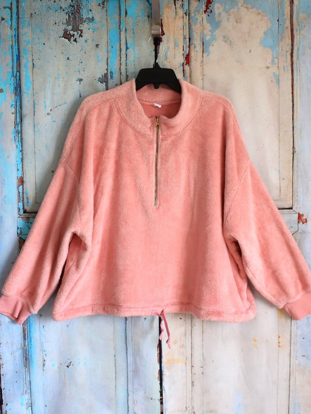 Women's Old Navy ‘Bunny Fur Peach’ Soft Plush 1/2 Zip Drawstring 2XLARGE Peach
